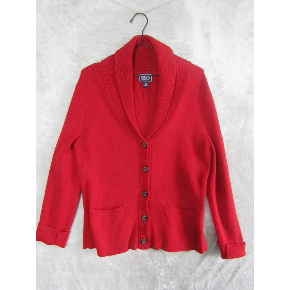 Chaps Classics Red Cotton Button Front Cardigan Sweater XL Shawl‎ Collar